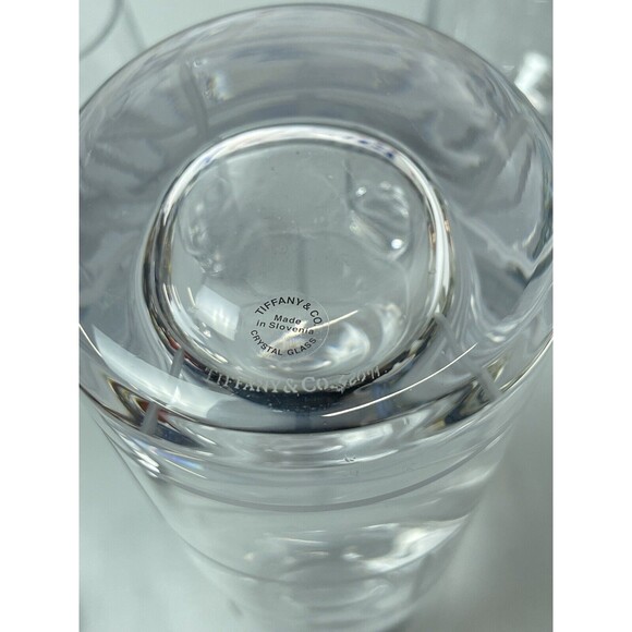 Tiffany & Co Modern Bamboo Decanter with 2 Wine Glasses Clear Glass Crystal Set - Picture 8 of 10